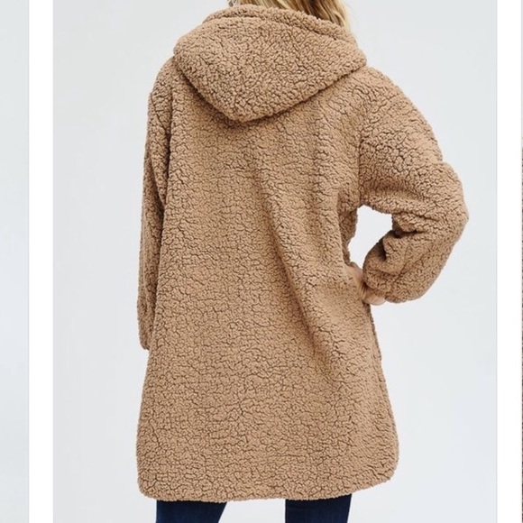 LAST: Large Faux Fur Long Teddy Bear Zip Up Jacket - Picture 5 of 8